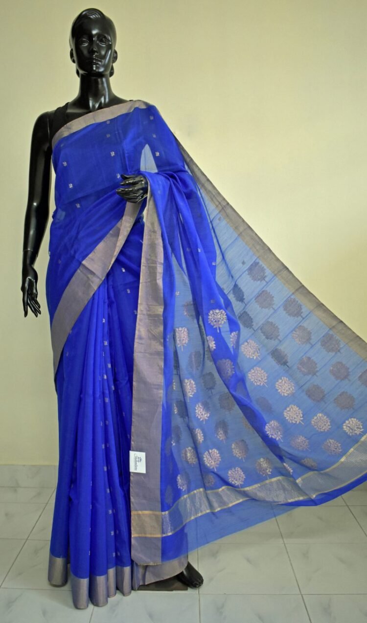 Blue Chanderi Cotton Silk Saree