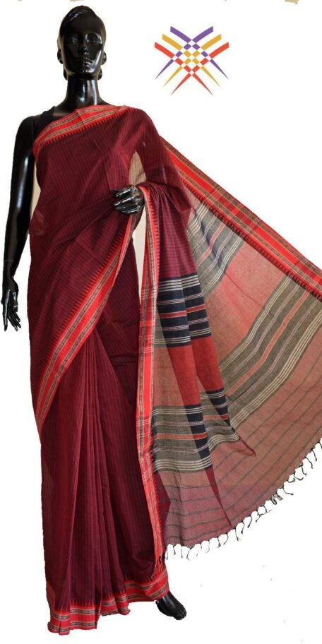 Red & Black Striped Begumpuri Saree