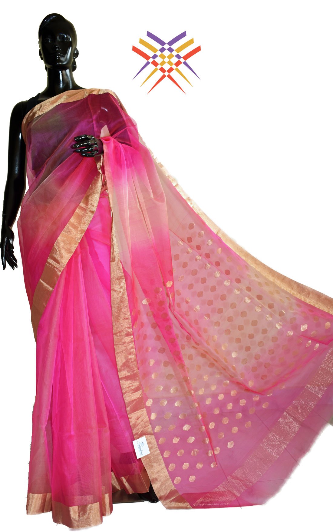 Black mannequin in pink saree