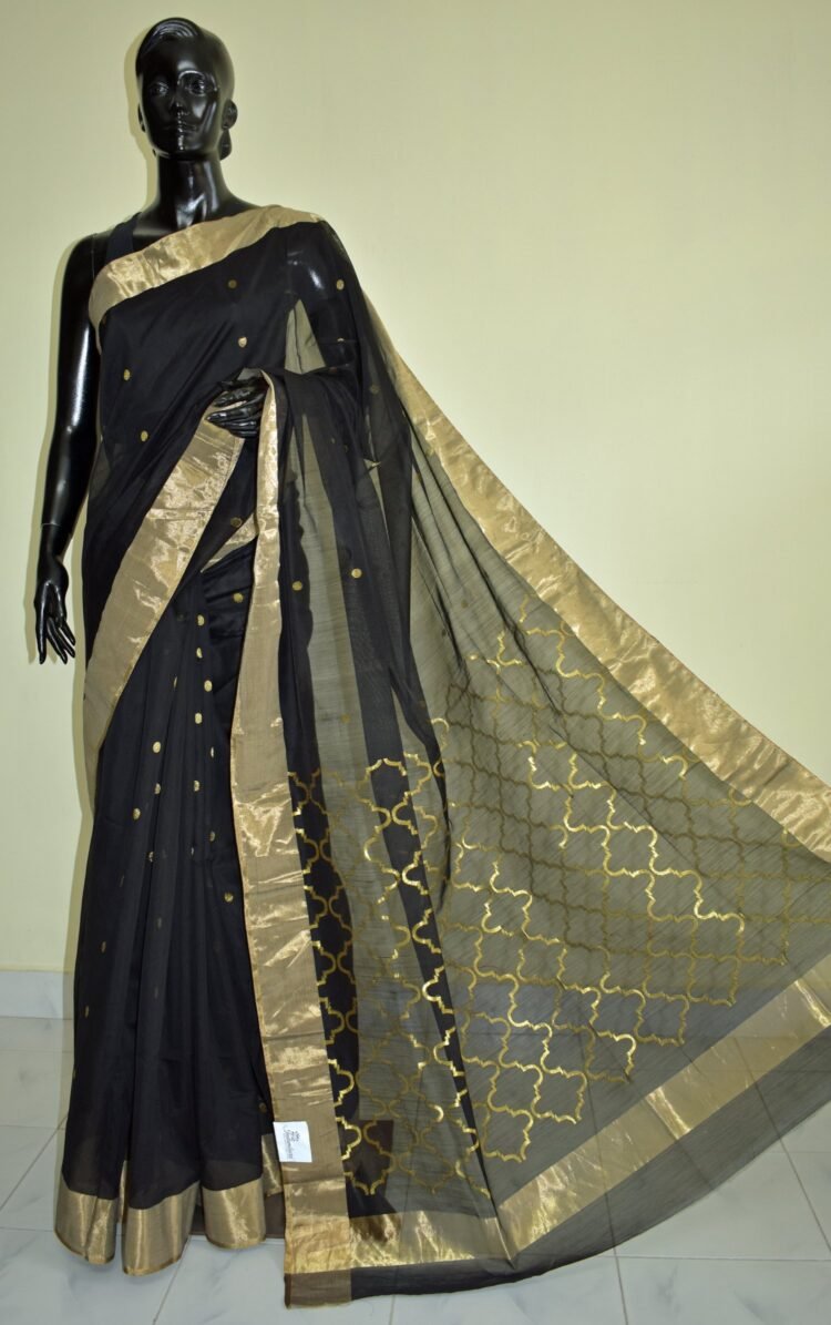 Black Chanderi Silk Saree