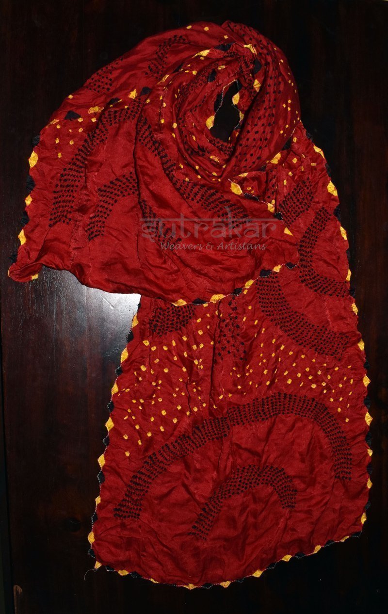 Bandhej Gajji Silk Stole in Red