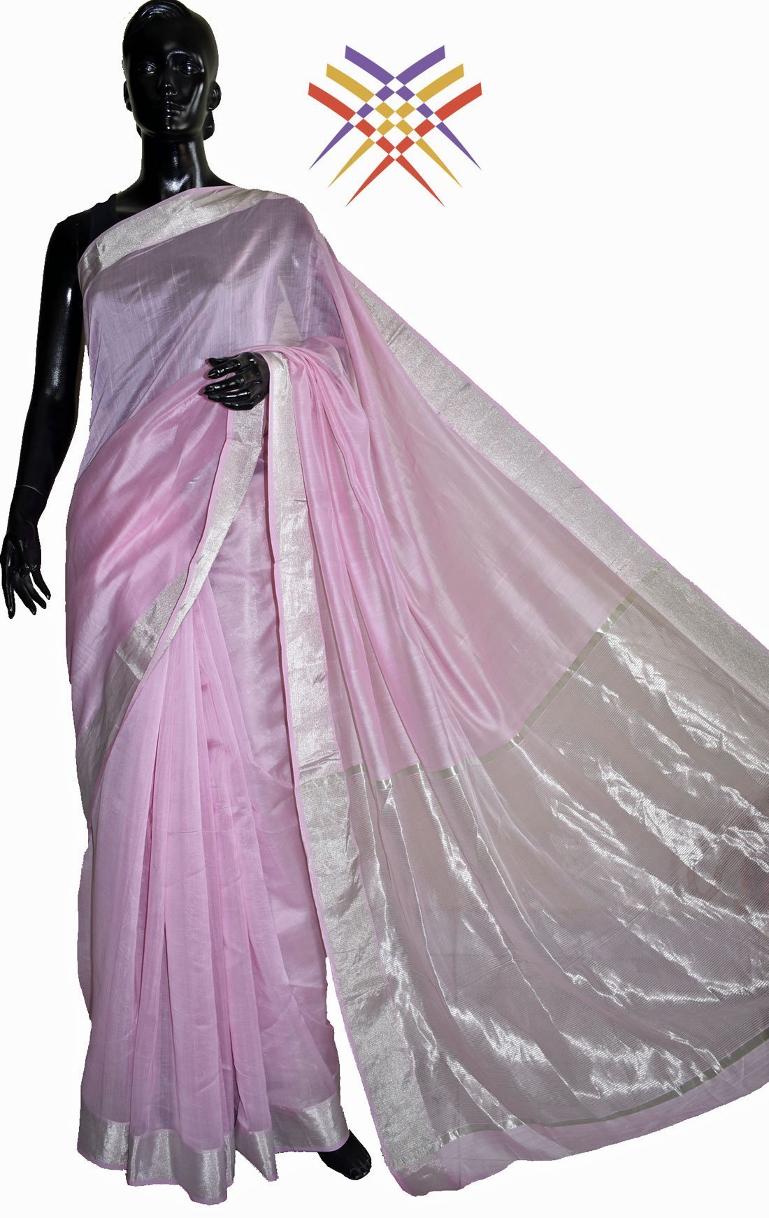 Black Mannequin in pink handloom saree with silver border