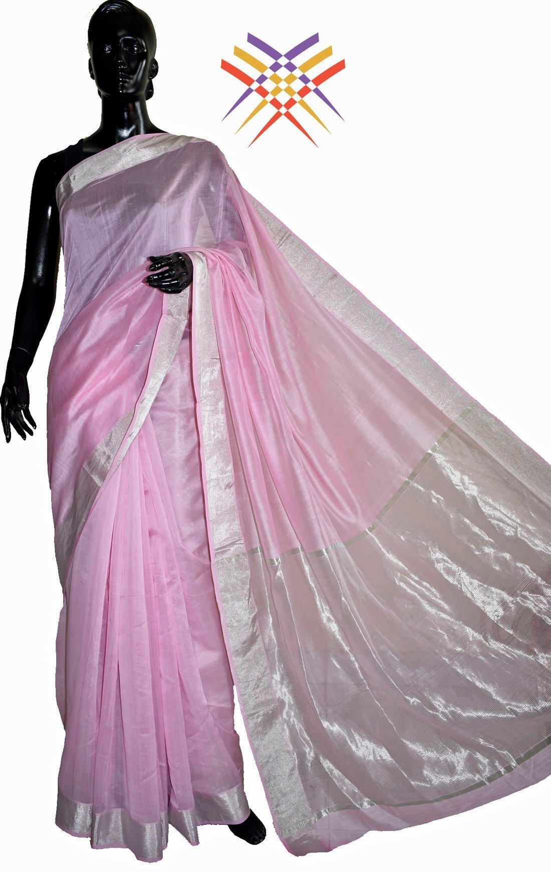 Black Mannequin in pink handloom saree with silver border