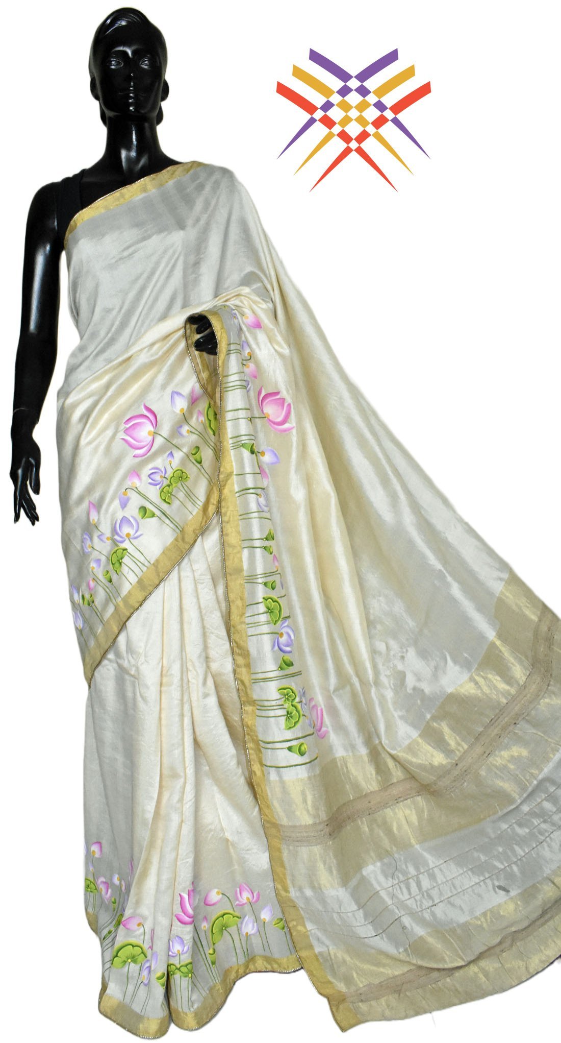 Off white silk saree on a mannequin