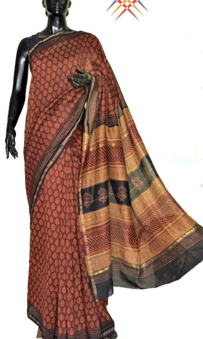 Block Printed Saree with Discharge Print