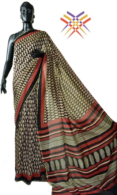 Buy Black Bagru Printed Saree